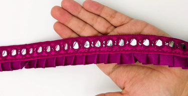 Dark Violet Satin Pleated Lace Trim, Mirrored Fringe Trimming, Approx. 30mm wide